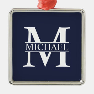 Navy Blue - gepersonaliseerd monogram en naam Metalen Ornament