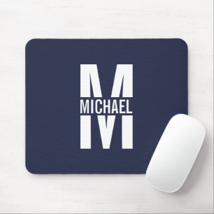 Navy Blue - gepersonaliseerd monogram en naam Muismat