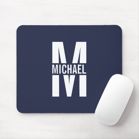 Navy Blue - gepersonaliseerd monogram en naam Muismat (Met muis)
