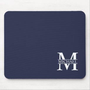 Navy Blue - gepersonaliseerd monogram en naam Muismat