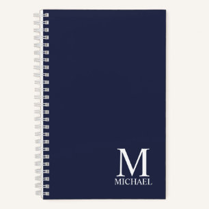 Navy Blue - gepersonaliseerd monogram en naam Notitieboek