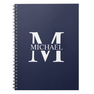 Navy Blue - gepersonaliseerd monogram en naam Notitieboek