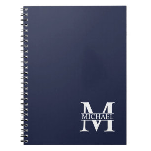 Navy Blue - gepersonaliseerd monogram en naam Notitieboek