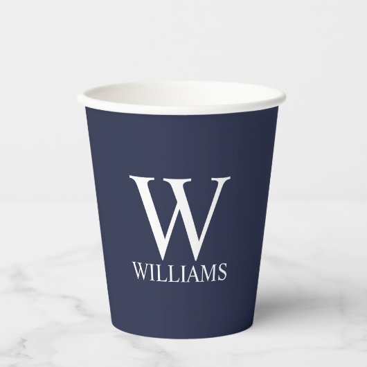 Navy Blue - gepersonaliseerd monogram en naam Papieren Bekers (Voorkant)
