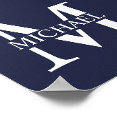 Navy Blue - gepersonaliseerd monogram en naam Poster (Hoek)