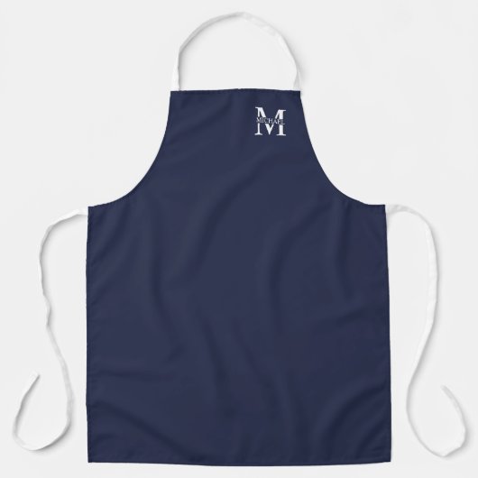 Navy Blue - gepersonaliseerd monogram en naam Schort (Voorkant)