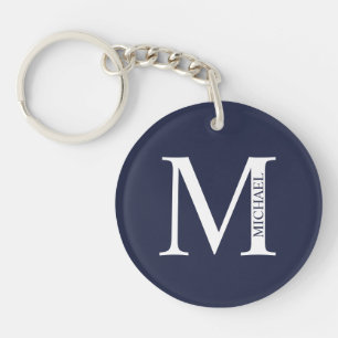Navy Blue gepersonaliseerd monogram en naam Sleute Sleutelhanger