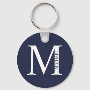 Navy Blue gepersonaliseerd monogram en naam Sleute Sleutelhanger