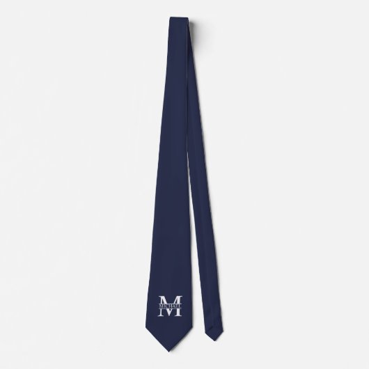 Navy Blue - gepersonaliseerd monogram en naam Stropdas (Voorkant)