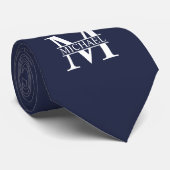 Navy Blue - gepersonaliseerd monogram en naam Stropdas (Opgerold)