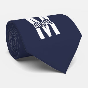Navy Blue - gepersonaliseerd monogram en naam Stropdas