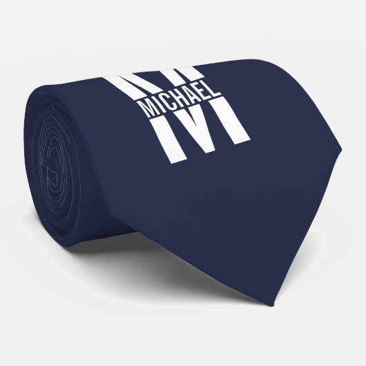 Navy Blue - gepersonaliseerd monogram en naam Stropdas (Opgerold)