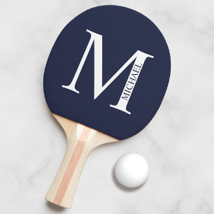 Navy Blue - gepersonaliseerd monogram en naam Tafeltennisbatje