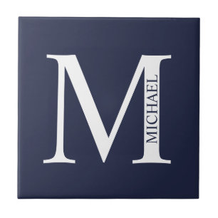 Navy Blue - gepersonaliseerd monogram en naam Tegeltje