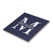 Navy Blue - gepersonaliseerd monogram en naam Tegeltje (Zijkant)