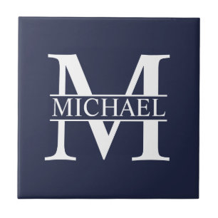 Navy Blue - gepersonaliseerd monogram en naam Tegeltje