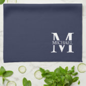 Navy Blue - gepersonaliseerd monogram en naam Theedoek (Gevouwen)