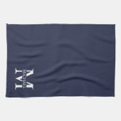 Navy Blue - gepersonaliseerd monogram en naam Theedoek (Horizontaal)