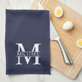 Navy Blue - gepersonaliseerd monogram en naam Theedoek (Quarter Fold)