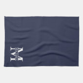 Navy Blue - gepersonaliseerd monogram en naam Theedoek (Horizontaal)