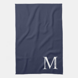 Navy Blue - gepersonaliseerd monogram en naam Theedoek