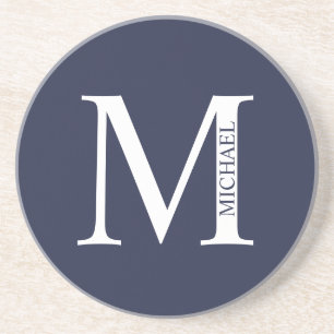 Navy Blue - gepersonaliseerd monogram en naam Zandsteen Onderzetter