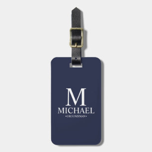 Navy Blue Gepersonaliseerde Groomsman Naam en Mono Bagagelabel