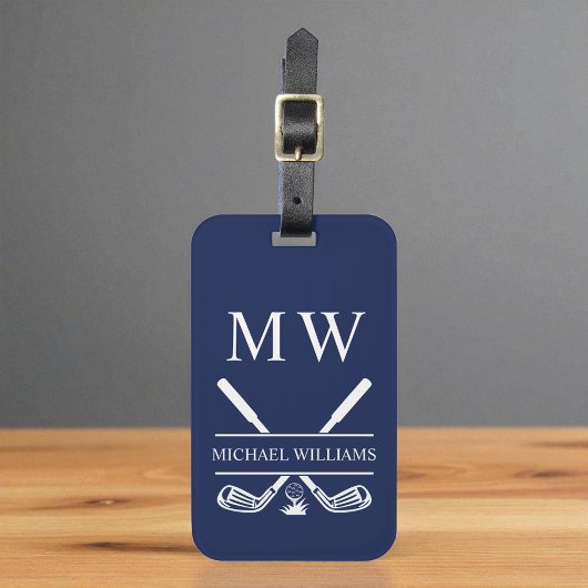 Navy Blue gepersonaliseerde Monogram Golf Clubs Bagagelabel