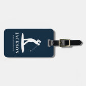 Navy Blue Gepersonaliseerde Monogram Golfer Logo Bagagelabel (Voorkant horizontaal)