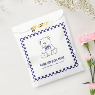 Navy Blue Geruite Teddybeer-Onze kleine welp baby Bedankzakje