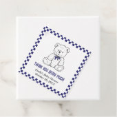 Navy Blue Geruite Teddybeer-Onze kleine welp Bedankjes Labels (In situ)