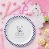 Navy Blue Geruite Teddybeer-Onze kleine welp Papieren Bordje (Feest)