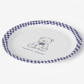 Navy Blue Geruite Teddybeer-Onze kleine welp Papieren Bordje (Gekanteld)