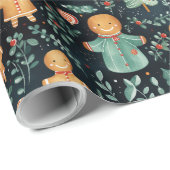 Navy Blue Gingerbread Heren & Kerstgroen Cadeaupapier (Rol Hoek)