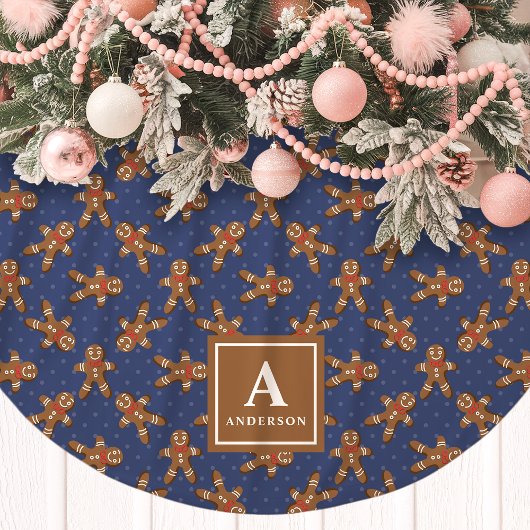 Navy Blue Gingerbread Man Monogram Kerstmis Kerstboom Rok