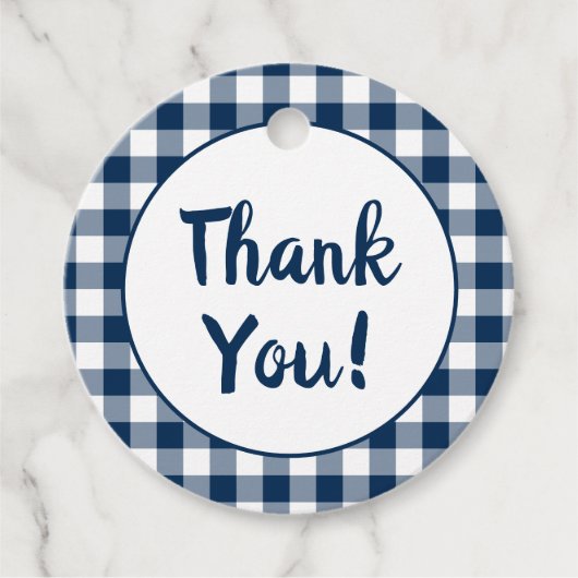 Navy Blue Gingham Bedankt Bedankjes Labels (Voorkant)