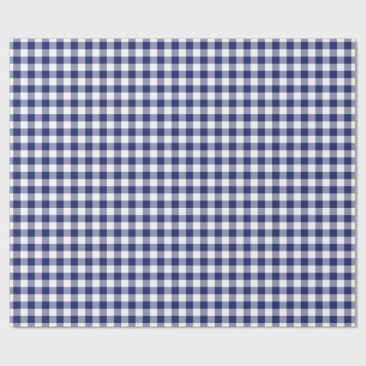 Navy Blue Gingham Checks Pattern Cadeaupapier (Vlak)
