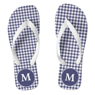 Navy Blue Gingham Monogrammed Teenslippers