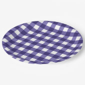 Navy blue gingham papieren bordje (Gekanteld)