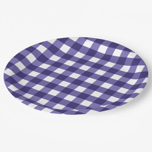 Navy blue gingham papieren bordje (Gekanteld)