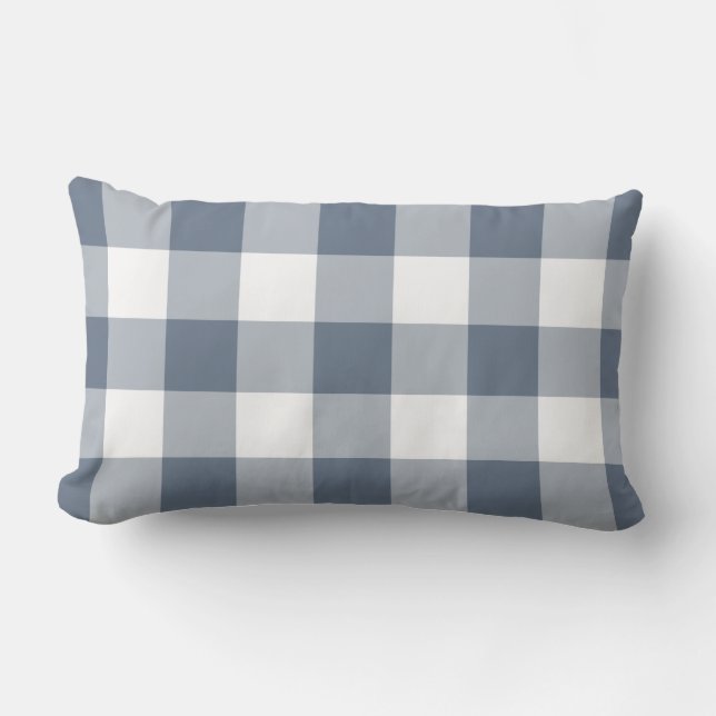 Navy Blue Gingham Pattern gecontroleerd Buitenkussen (Voorkant)