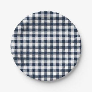 Navy Blue Gingham Pset Papieren Bordje