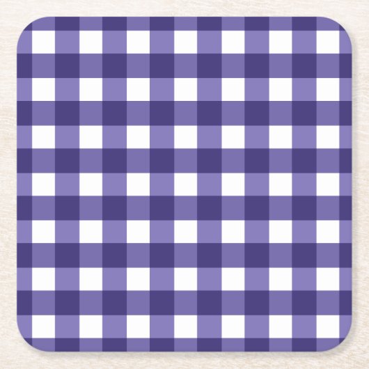 Navy blue gingham vierkante kartonnen onderzetter (Voorkant)