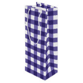 Navy blue gingham wijn cadeautas (Achterkant Gekanteld)