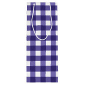 Navy blue gingham wijn cadeautas (Achterkant)