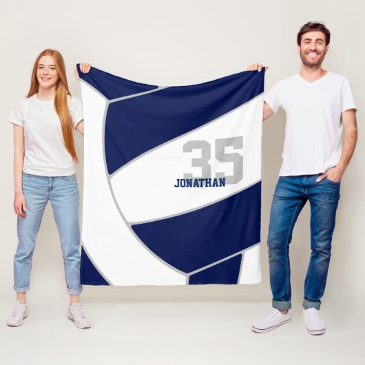 Navy Blue Ginormus Volleybal W Atleet Naam Fleece Deken (In situ)