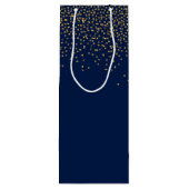 Navy Blue & Glam Gold Confetti bruiloft gunst Wijn Cadeautas (Achterkant)