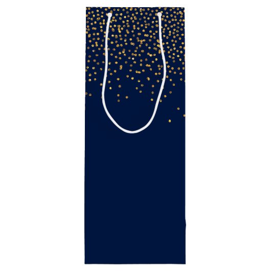 Navy Blue & Glam Gold Confetti bruiloft gunst Wijn Cadeautas (Achterkant)