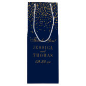 Navy Blue & Glam Gold Confetti bruiloft gunst Wijn Cadeautas (Voorkant)