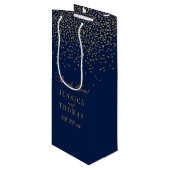 Navy Blue & Glam Gold Confetti bruiloft gunst Wijn Cadeautas (Voorkant Gekanteld)
